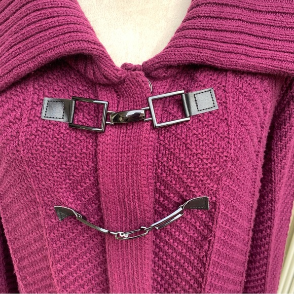 JM COLLECTION. Fucsia Cardigan. Snap. 
2 Buckles. Knit Collared Raglan S… - Picture 2 of 8